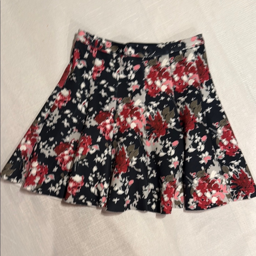 Floral A-Line Skirt - Black and Red